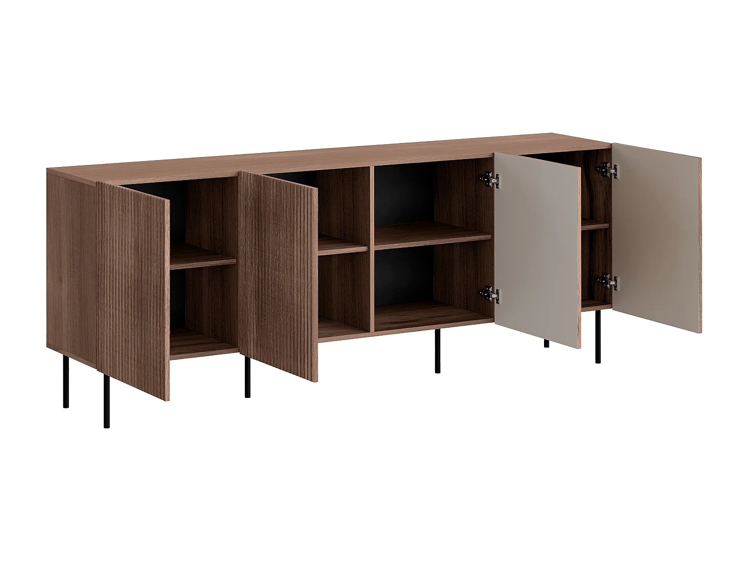 Aparador Dortivu 101, Negro|Nogal, 81x201x42cm, MDF|Aglomerado laminado