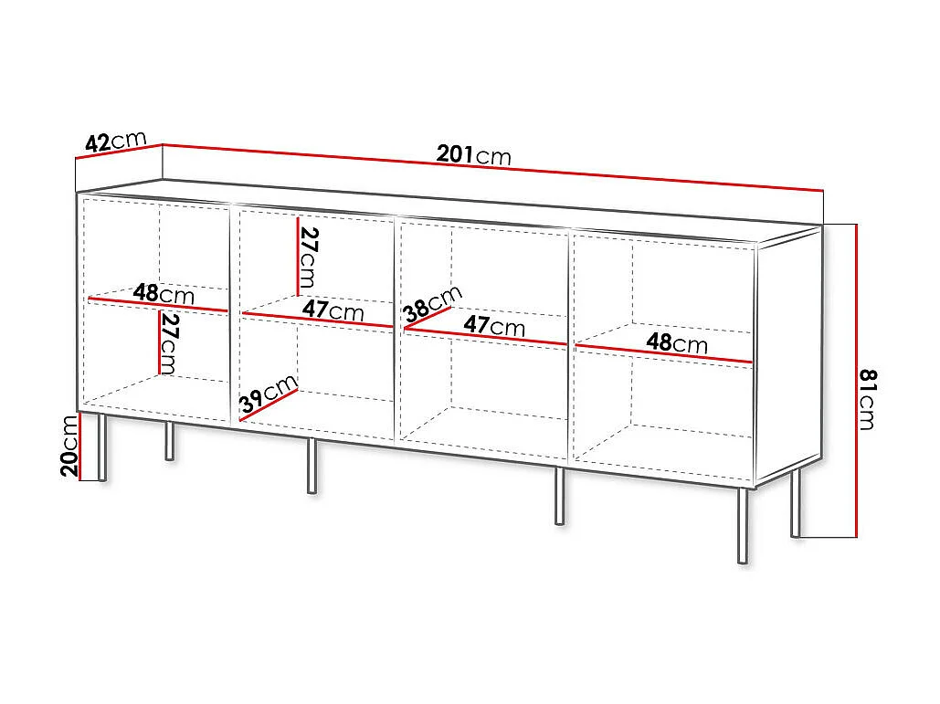 Aparador Dortivu 101, Negro|Nogal, 81x201x42cm, MDF|Aglomerado laminado