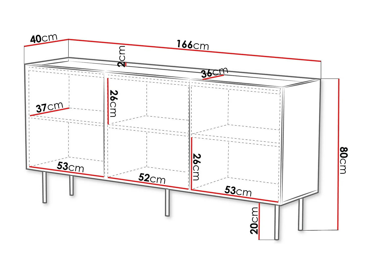 Aparador Mortali 100, Negro|Blanco, 80x166x40cm, MDF|Aglomerado laminado