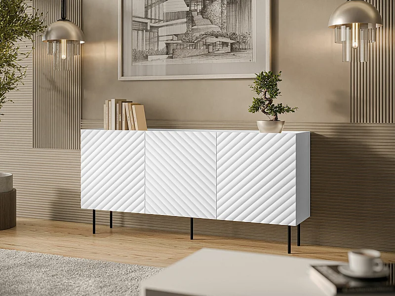 Buffet Mortali 100, Blanc|Noir, 80x166x40cm, MDF|Stratifié