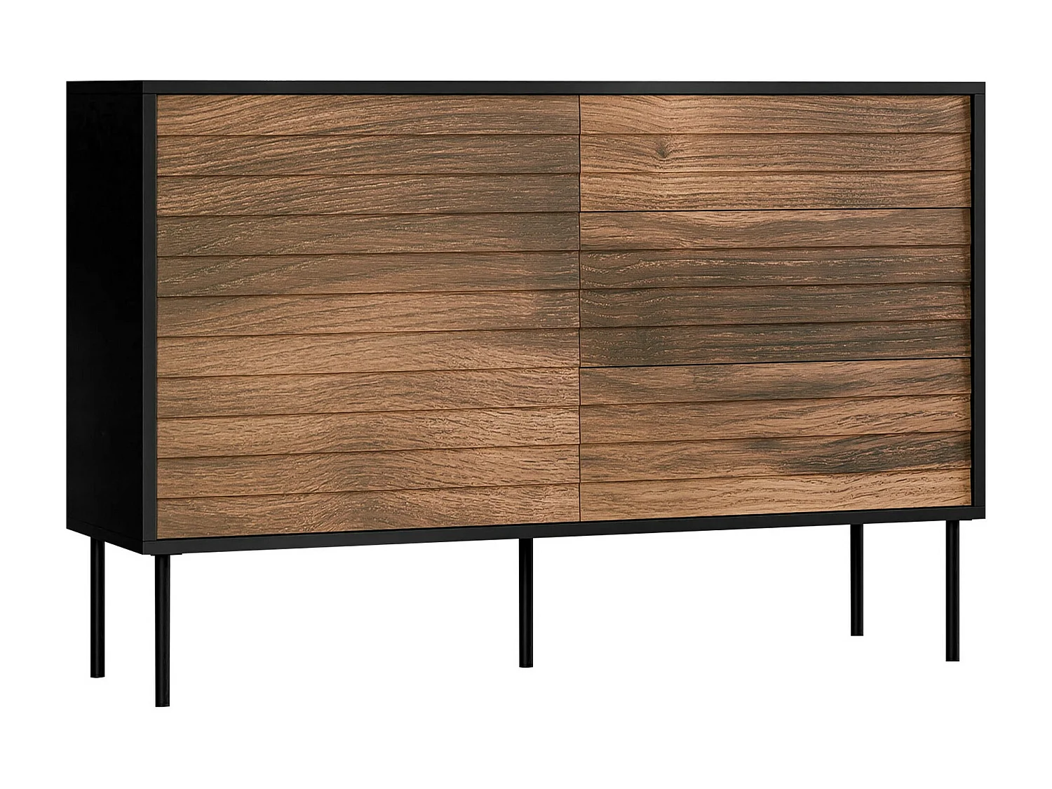 Commode Flosoru 101, Noyer|Noir, Tiroirs et portes, 81x120x40cm