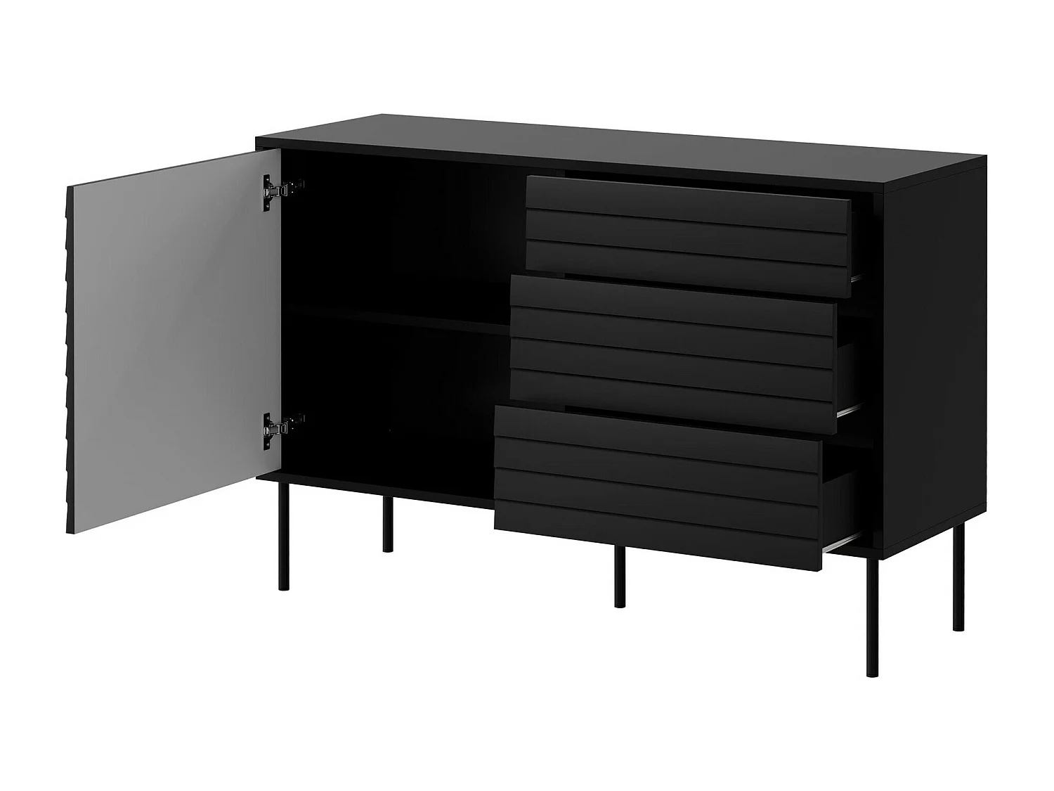 Commode Flosoru 101, Noyer|Noir, Tiroirs et portes, 81x120x40cm