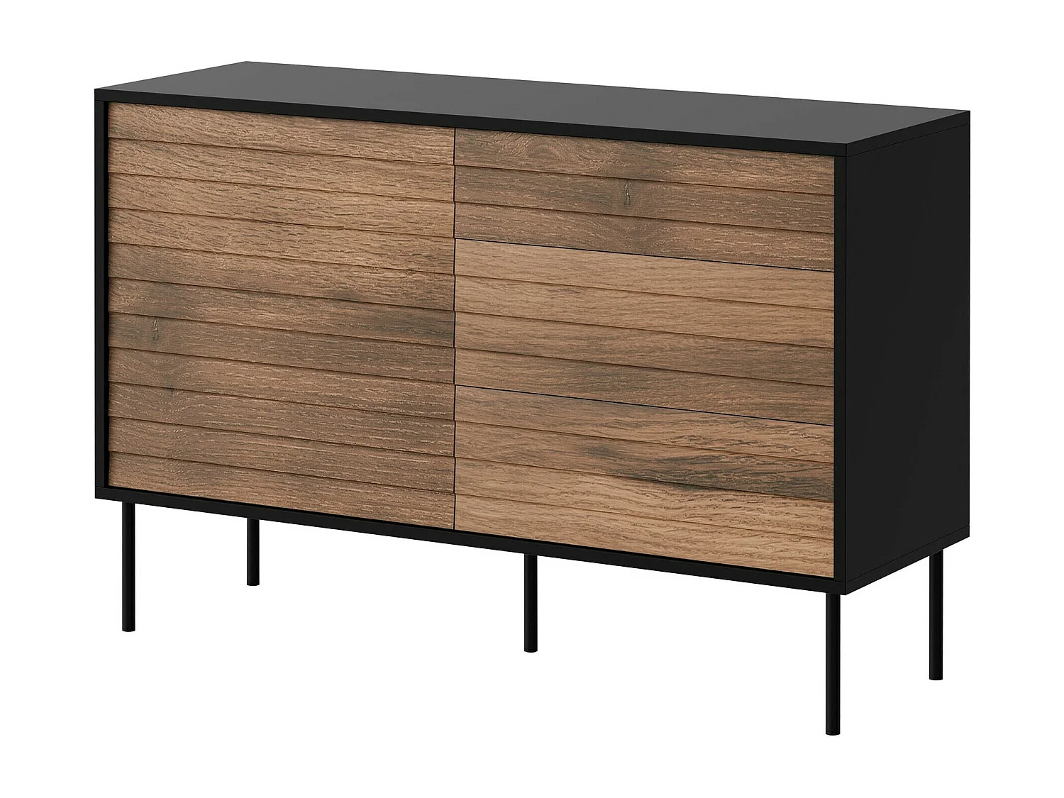 Commode Flosoru 101, Noyer|Noir, Tiroirs et portes, 81x120x40cm