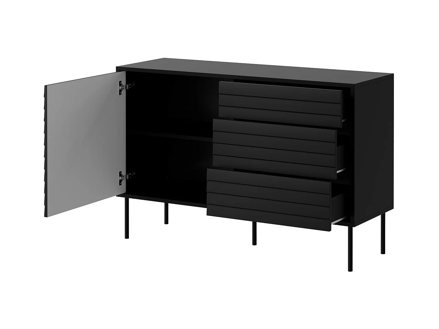 Commode Flosoru 101, Noir, Avec tiroirs et portes, 81x120x40cm