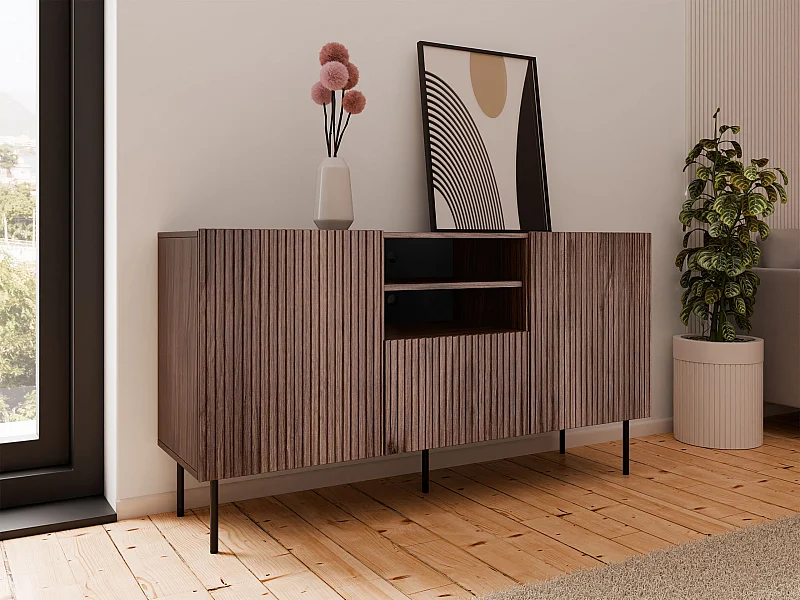 Cassettiera Melala 100, Nero|Noce, Con cassetti e ante, 81x151x42cm