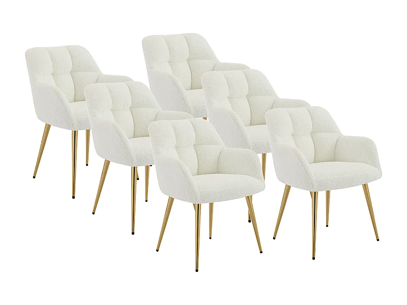 Set van 6 stoelen met armleuningen - Boucléstof en goudkleurig metaal - Wit - PEGA van Pascal MORABITO