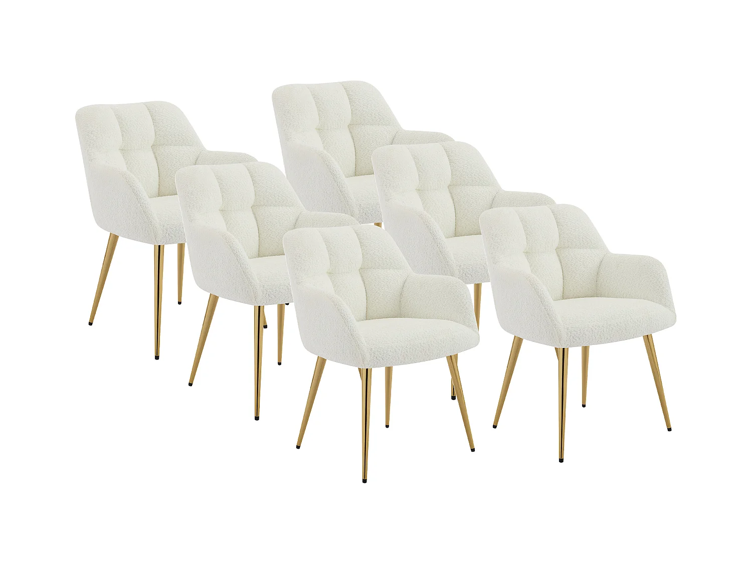 Lot de 6 chaises avec accoudoirs - Tissu bouclette et métal doré - Blanc - PEGA de Pascal MORABITO