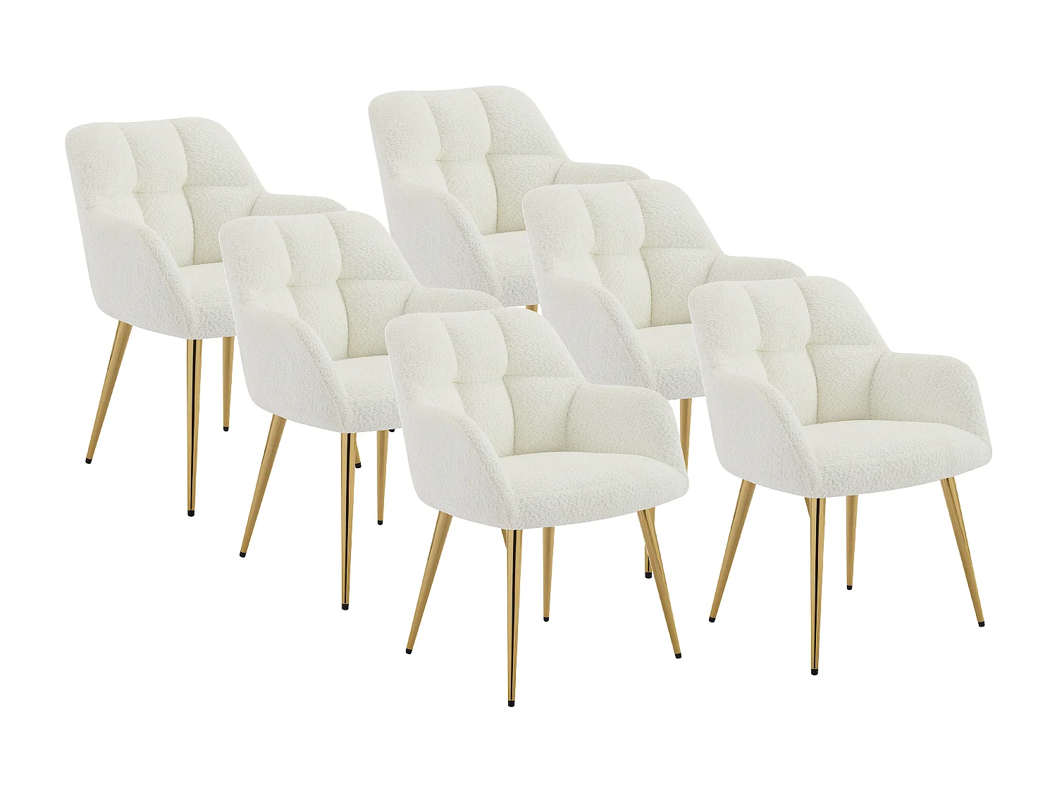 Set van 6 stoelen met armleuningen - Boucléstof en goudkleurig metaal - Wit - PEGA van Pascal MORABITO