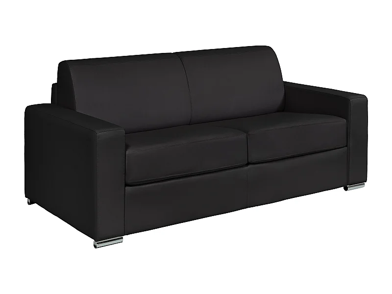 Schlafsofa mit Matratze 3-Sitzer - Liegefläche 140 cm - Matratze 18 cm - Büffelleder - Schwarz - CALITO