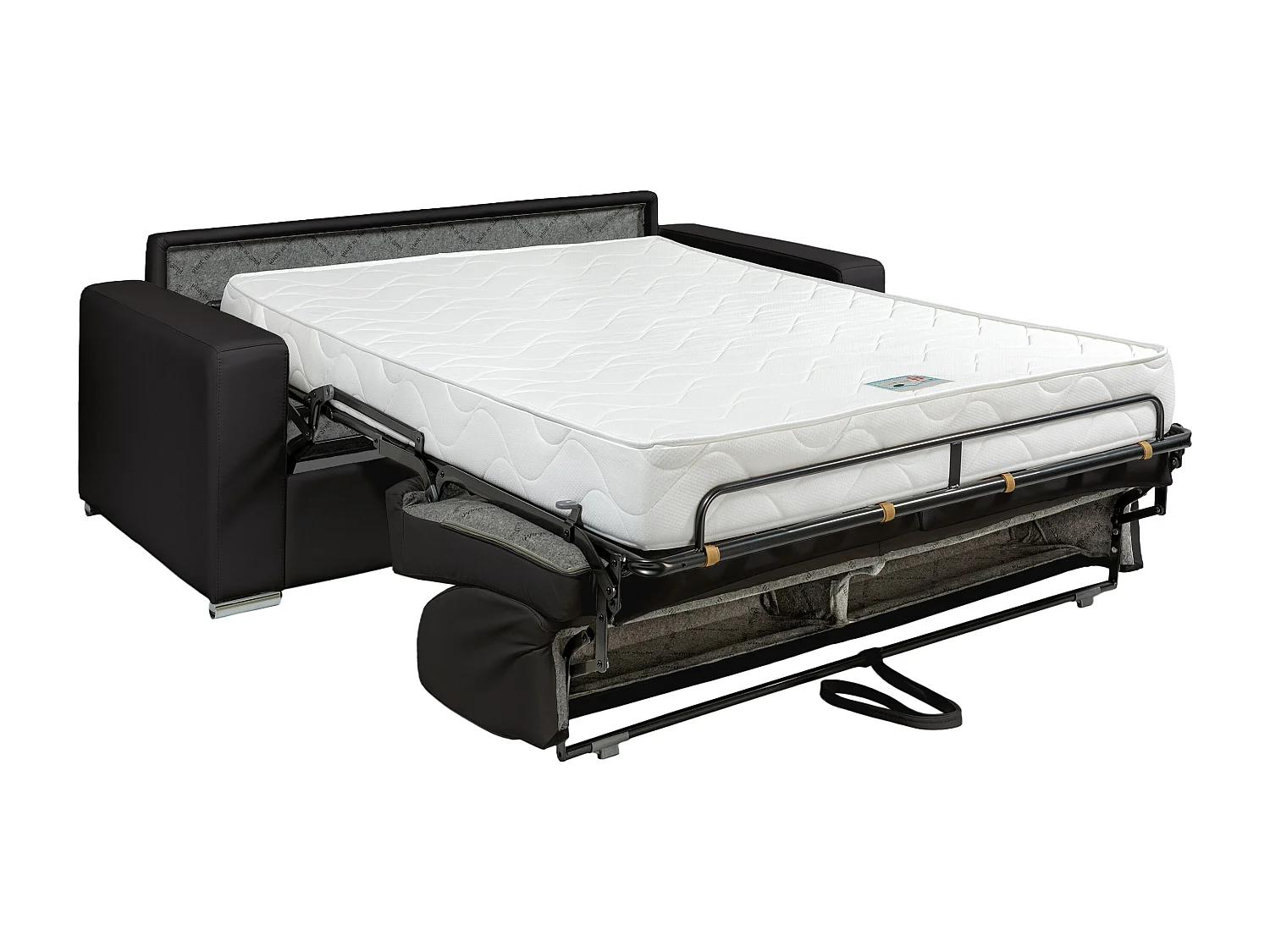 Canapé 3 places convertible express cuir de buffle noir - Couchage 140 cm - Matelas 18 cm - CALITO