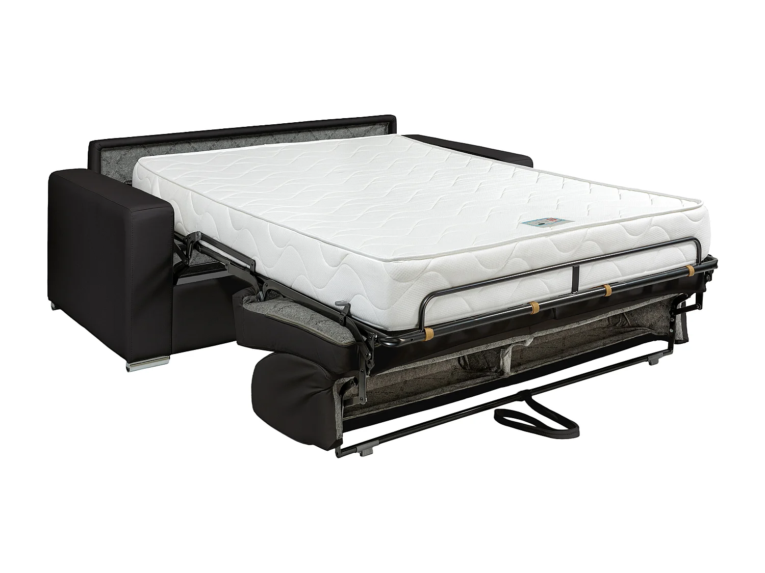 3-personers sovesofa i sort bøffellæder 140 cm soveplads 22 cm madras CALITO