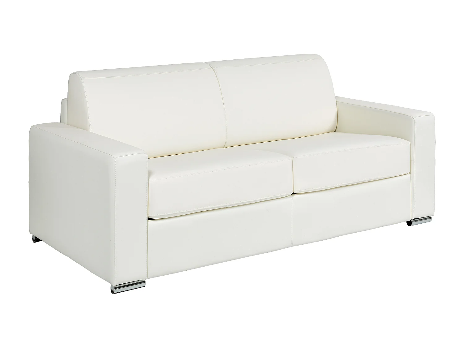 3-personers sovesofa, hurtig udtræk, lædersofaoverflade i hvidt bøffellæder - Soveplads 140 cm - Madras 18 cm - CALITO