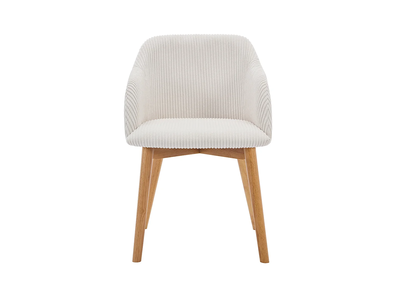 Lot de 6 chaises avec accoudoirs en velours côtelé et bois d'hévéa - Crème - JELISA