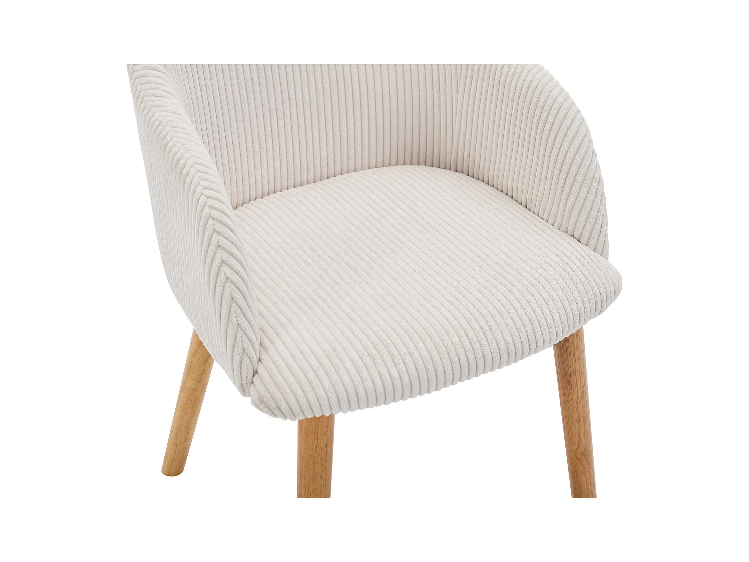 Lot de 6 chaises avec accoudoirs en velours côtelé et bois d'hévéa - Crème - JELISA