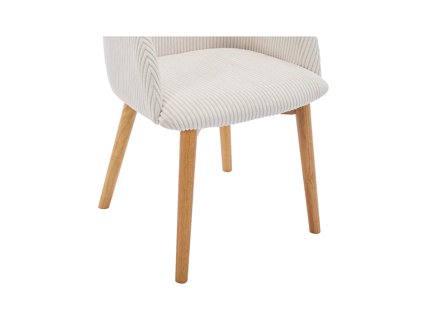 Lot de 6 chaises avec accoudoirs en velours côtelé et bois d'hévéa - Crème - JELISA