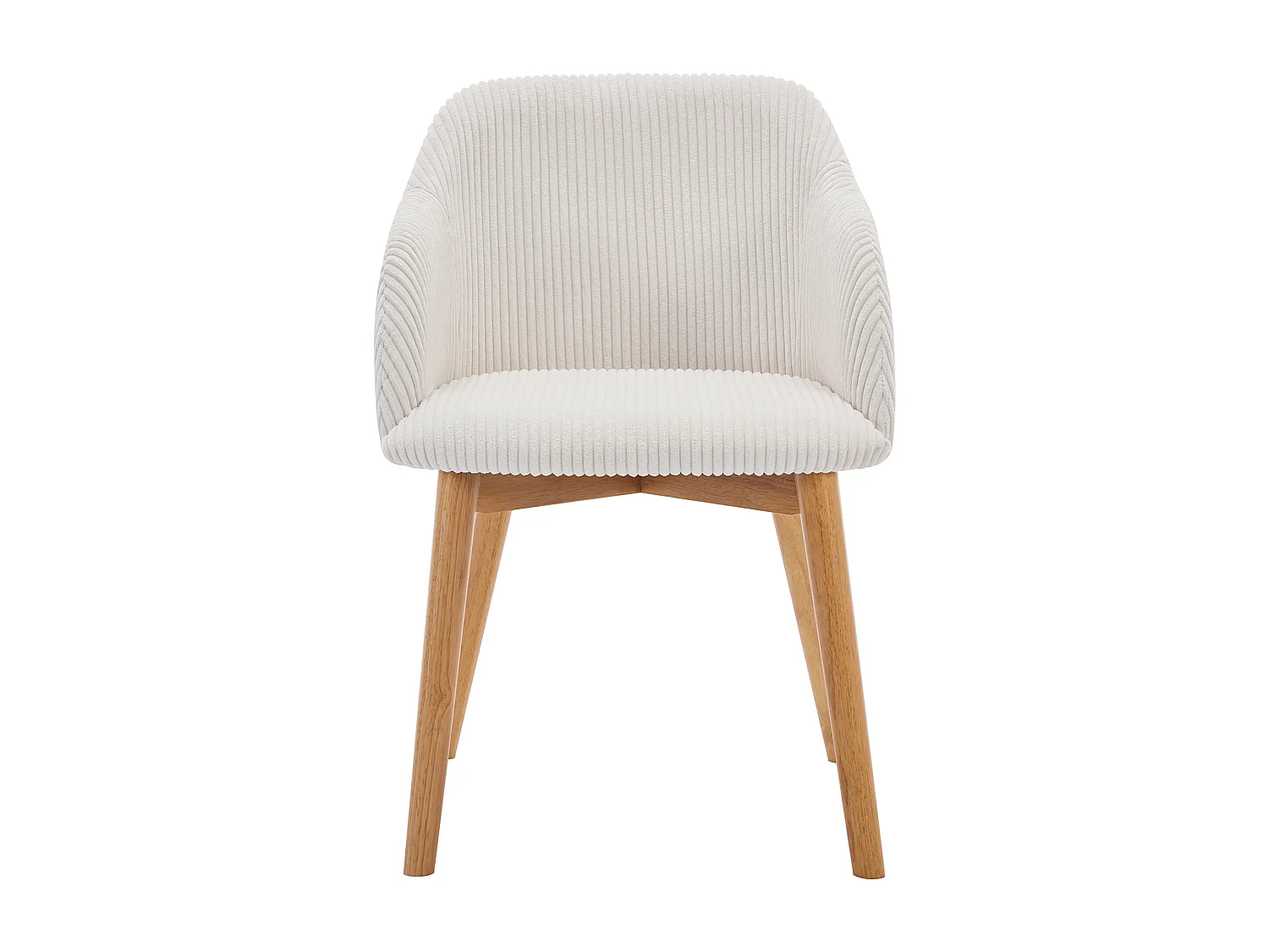 Set van 6 stoelen met armleuningen van ribfluweel en heveahout - Crèmewit - JELISA