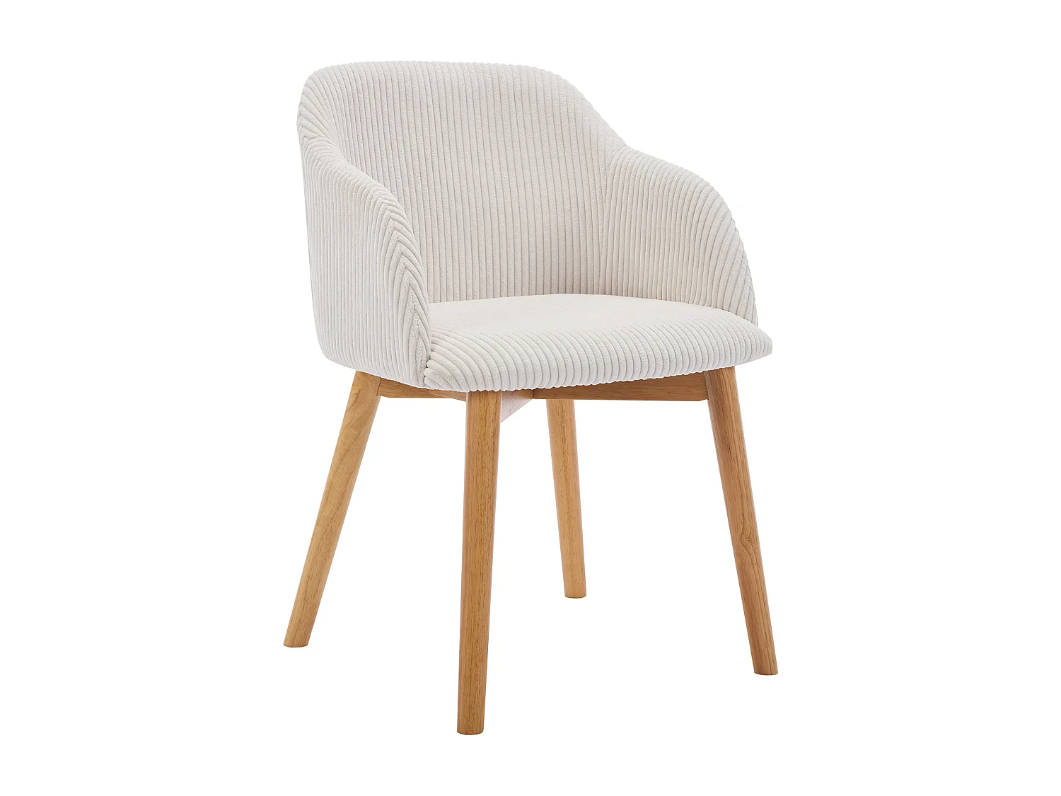 Set van 6 stoelen met armleuningen van ribfluweel en heveahout - Crèmewit - JELISA