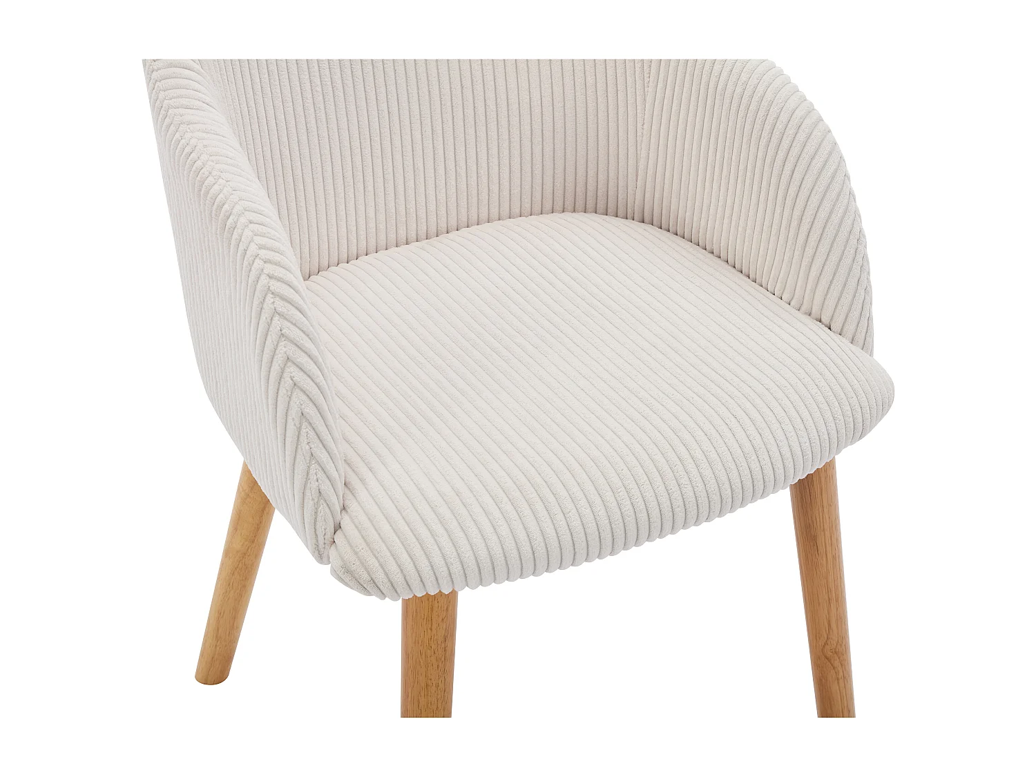 Set van 6 stoelen met armleuningen van ribfluweel en heveahout - Crèmewit - JELISA