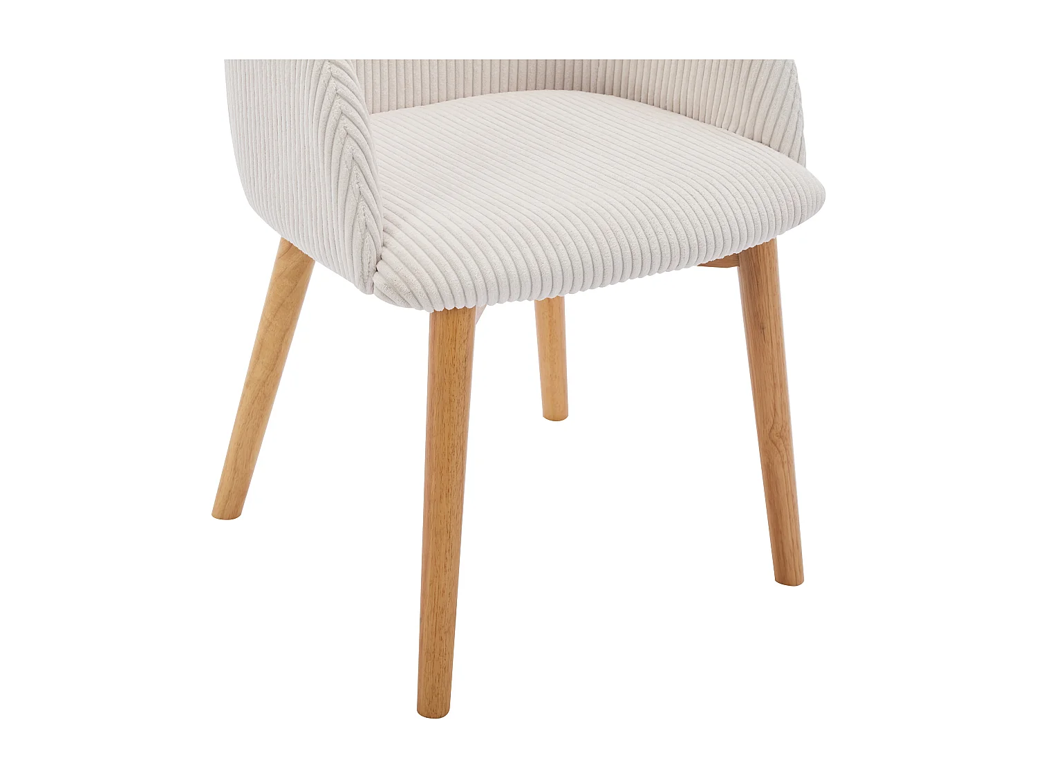 Set van 6 stoelen met armleuningen van ribfluweel en heveahout - Crèmewit - JELISA