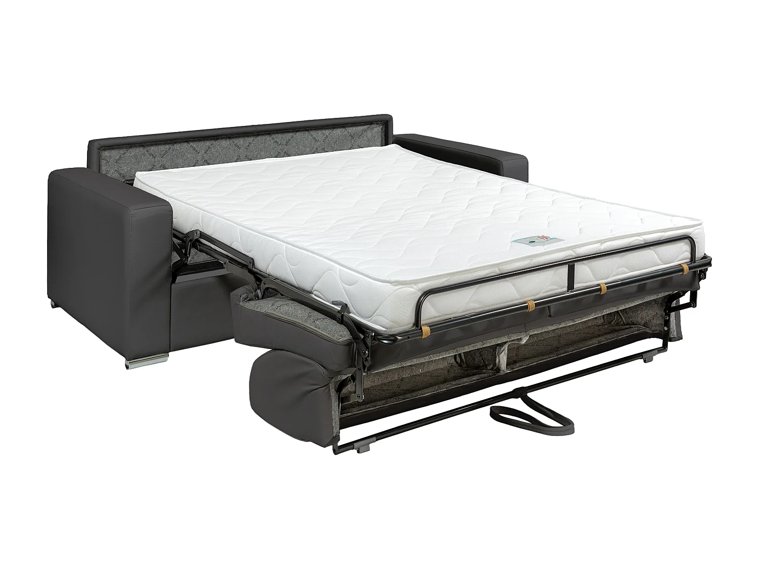 Canapé 3 places convertible express cuir de buffle gris - Couchage 140 cm - Matelas 14 cm - CALITO