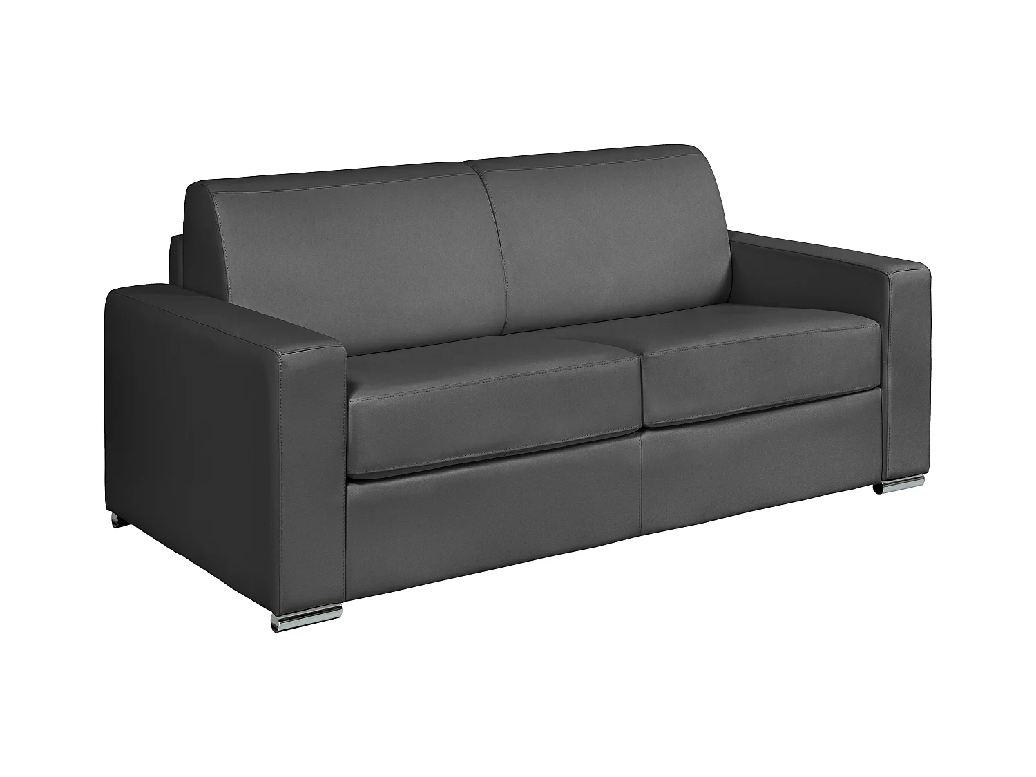 Express-driezitsslaapbank van grijs buffelleer - Bed 140 cm - Matras 14 cm - CALITO