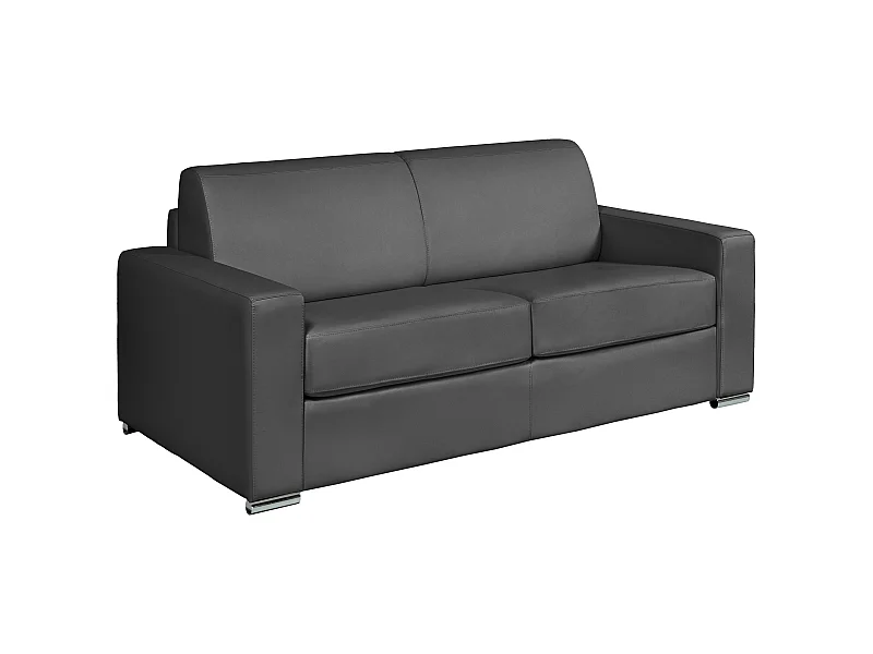 Sofá cama de 3 plazas de apertura rápida de cuero de búfalo gris - Cama de 140 cm - Colchón de 18 cm - CALITO