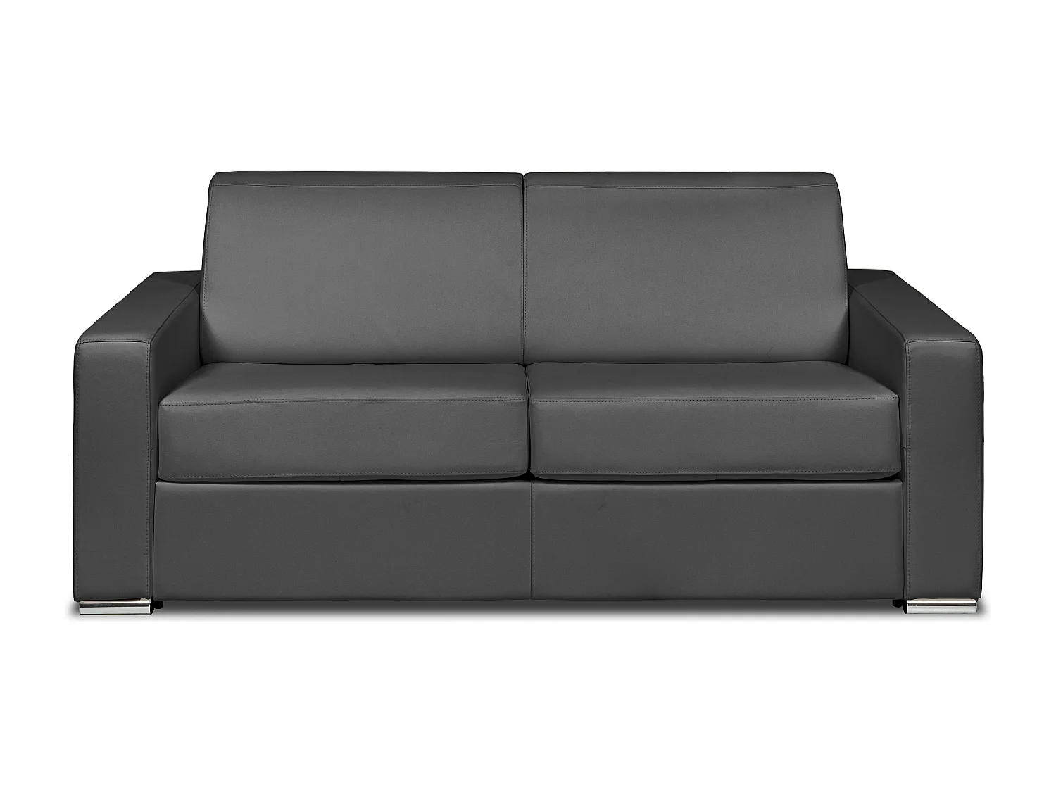 Express-driezitsslaapbank van grijs buffelleer - Bed 140 cm - Matras 18 cm - CALITO