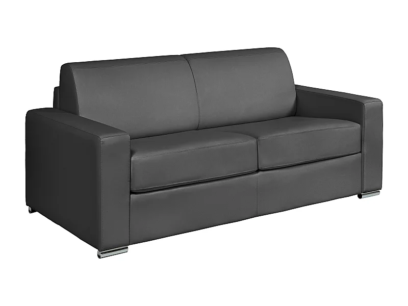 Sofá de 3 lugares convertível de abertura rápida pele de búfalo cinza, cama 140 cm e colchão 22 cm - CALITO