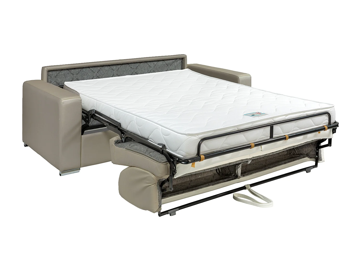 Canapé 3 places convertible express cuir de buffle taupe - Couchage 140 cm - Matelas 14 cm - CALITO