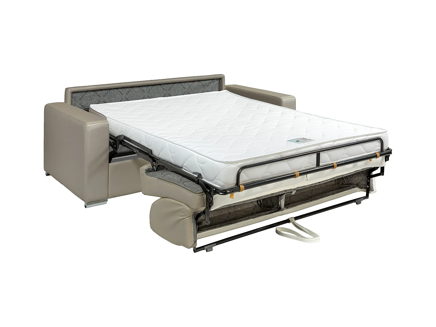 Canapé 3 places convertible express cuir de buffle taupe - Couchage 140 cm - Matelas 14 cm - CALITO
