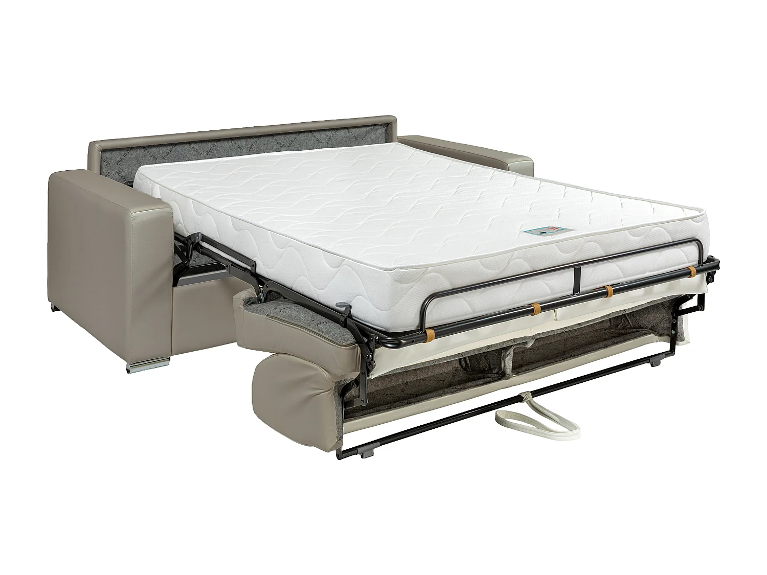 Canapé 3 places convertible express cuir de buffle taupe - Couchage 140 cm - Matelas 18 cm - CALITO