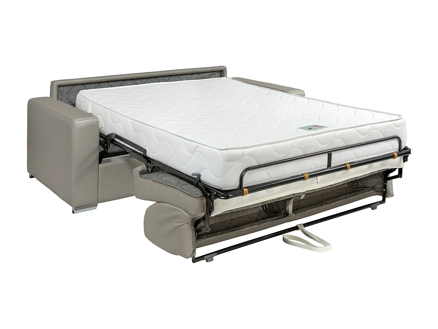 Sofá 3 lugares convertível abertura rápida em pele de búfalo taupe - Cama 140 cm - Colchão 22 cm com memória de forma - CALITO