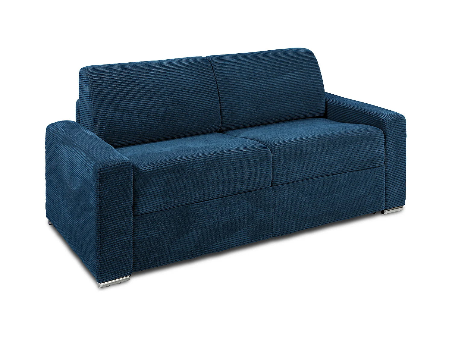 Canapé 3 places convertible express en velours côtelé bleu - Couchage 140 cm - Matelas 14 cm - CALITO