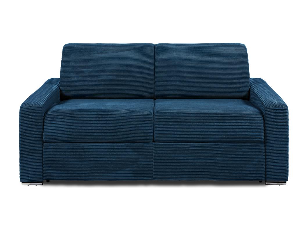 Canapé 3 places convertible express en velours côtelé bleu - Couchage 140 cm - Matelas 14 cm - CALITO