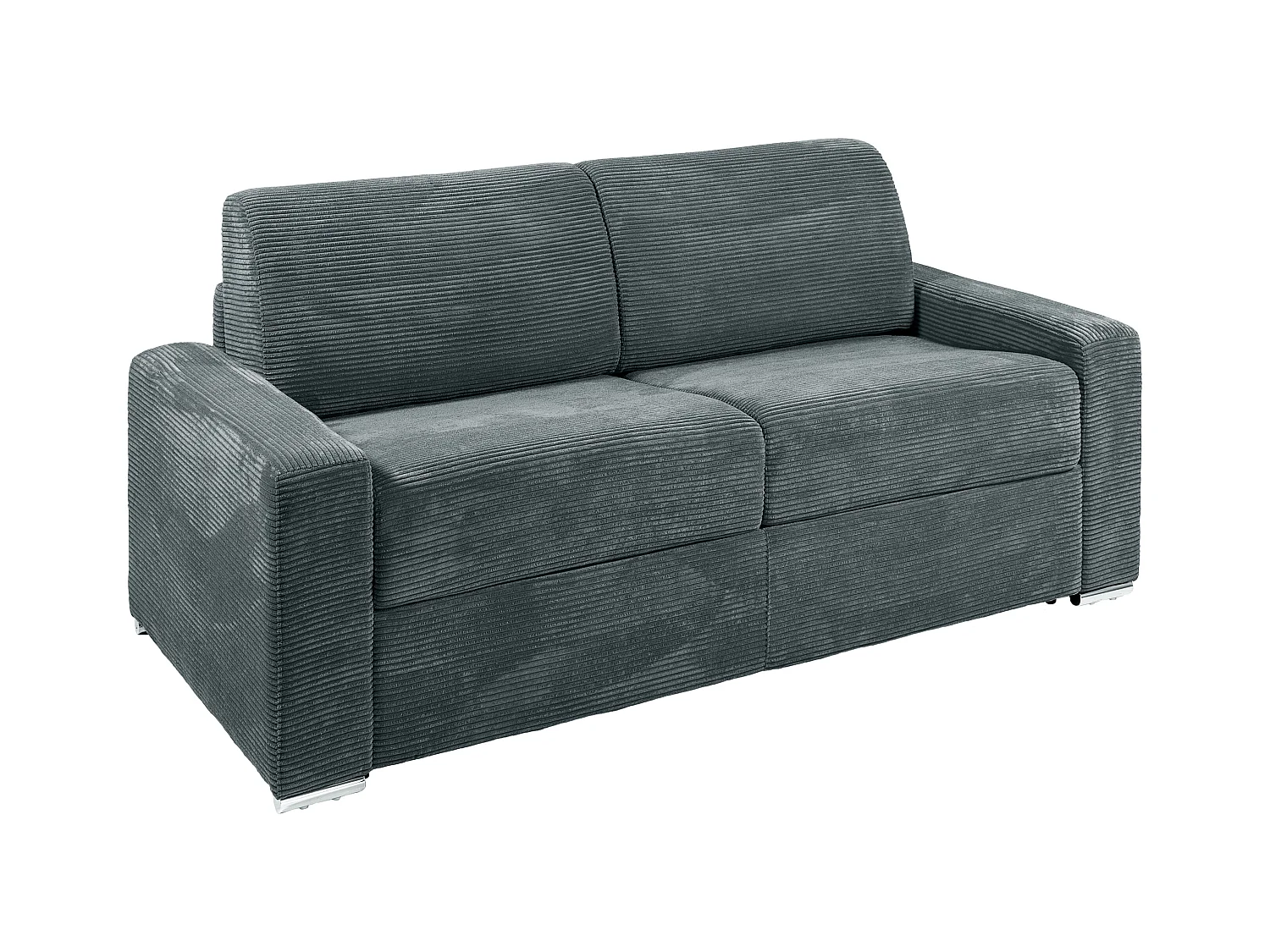 Express-driezitsslaapbank van grijs ribfluweel - Bed 140 cm - Matras 18 cm - CALITO