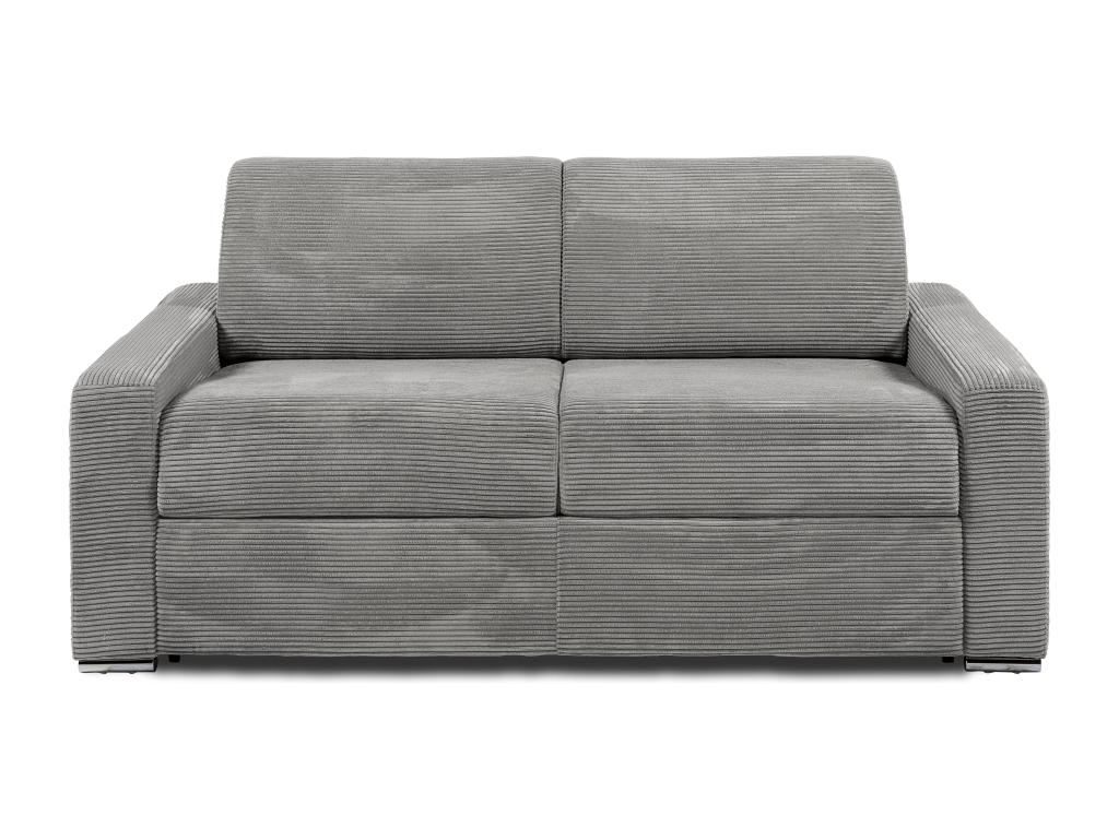 Canapé 3 places convertible express en velours côtelé gris clair - Couchage 140 cm - Matelas 14 cm - CALITO