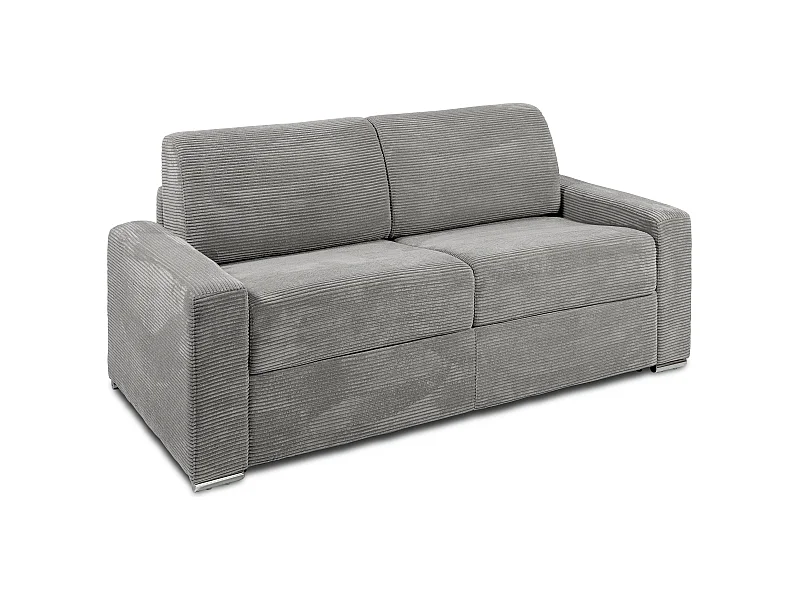 Canapé 3 places convertible express en velours côtelé gris clair - Couchage 140 cm - Matelas 22 cm avec mémoire de forme - CALITO