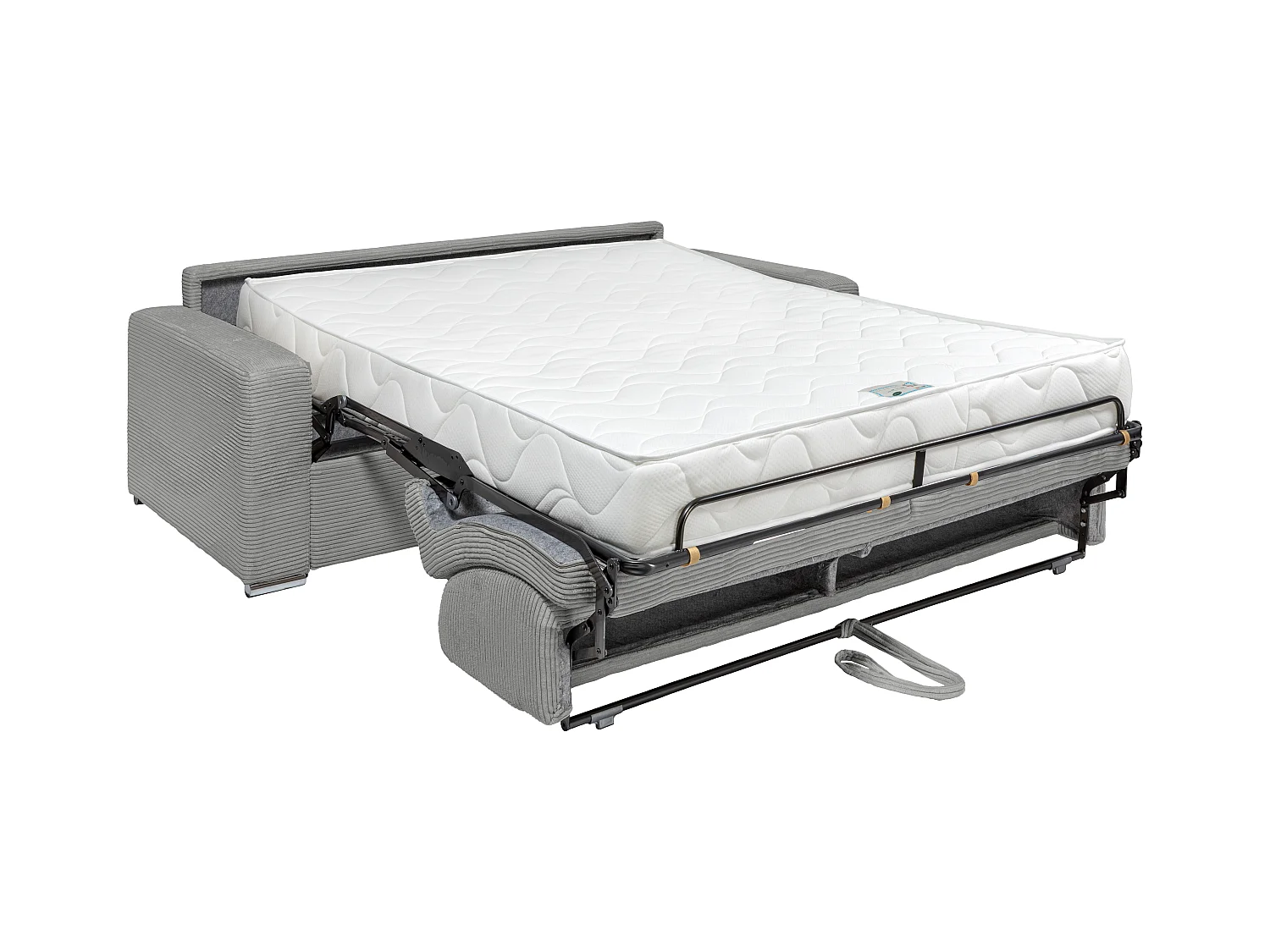 Canapé 3 places convertible express en velours côtelé gris clair - Couchage 140 cm - Matelas 22 cm avec mémoire de forme - CALITO