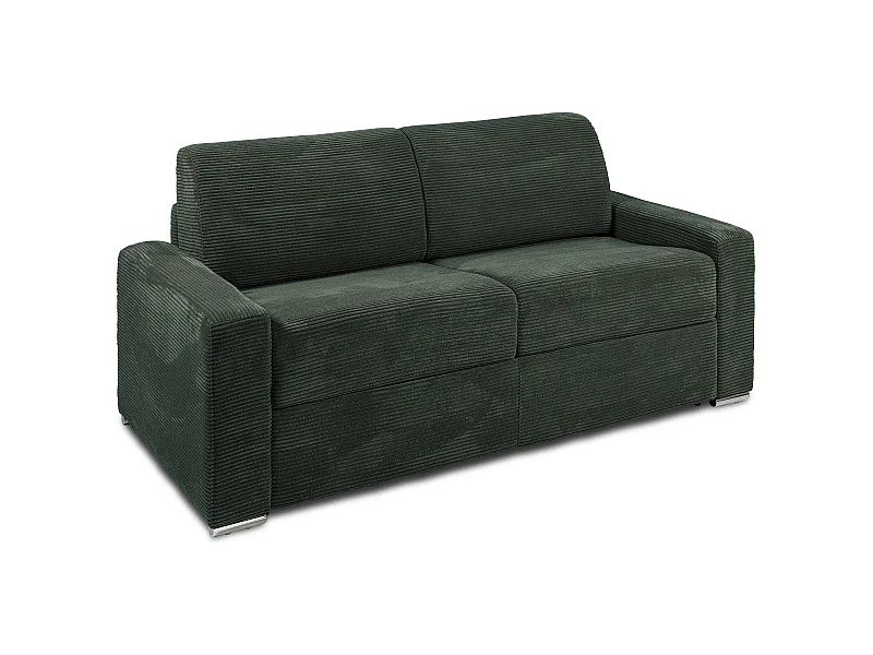 Kanapa 3 osobowa rozkładana typu express z zielonego sztruksu - Miejsce do spania 140 cm - Materac 18 cm - CALITO