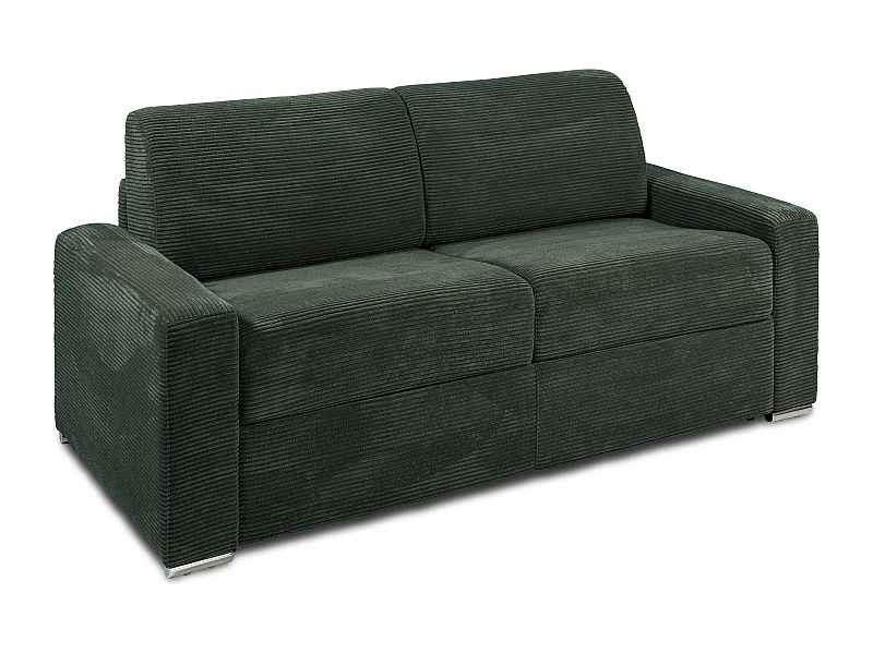 Canapé 3 places convertible express en velours côtelé vert - Couchage 140 cm - Matelas 22 cm avec mémoire de forme - CALITO