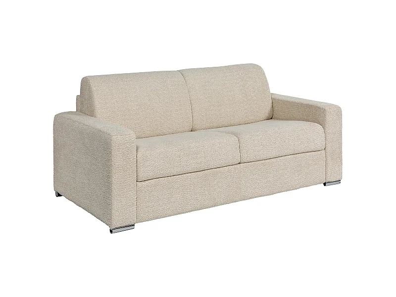 Kanapa 3-osobowa rozkładana typu express z beżowej tkaniny bouclette - Miejsce do spania 140 cm - Materac 14 cm - CALITO