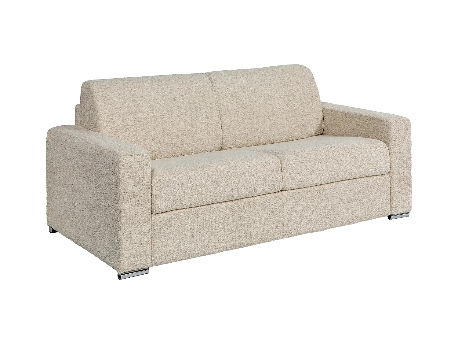 Express-driezitsslaapbank van beige boucléstof - Bed 140 cm - Matras 14 cm - CALITO