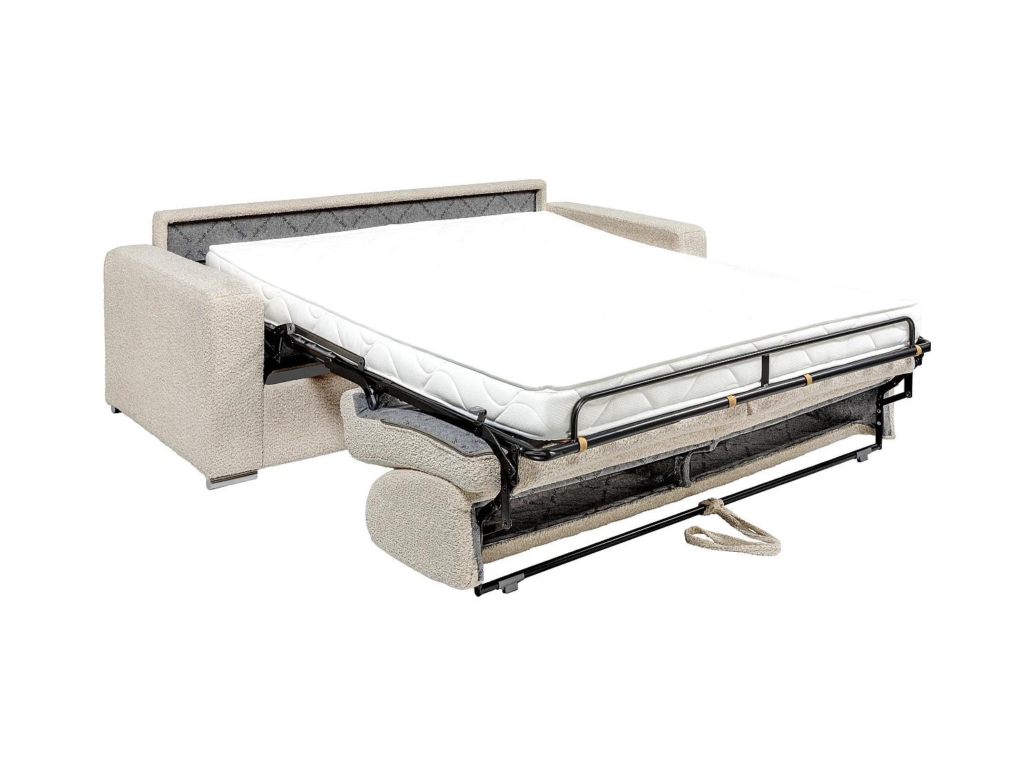Express-driezitsslaapbank van beige boucléstof - Bed 140 cm - Matras 14 cm - CALITO