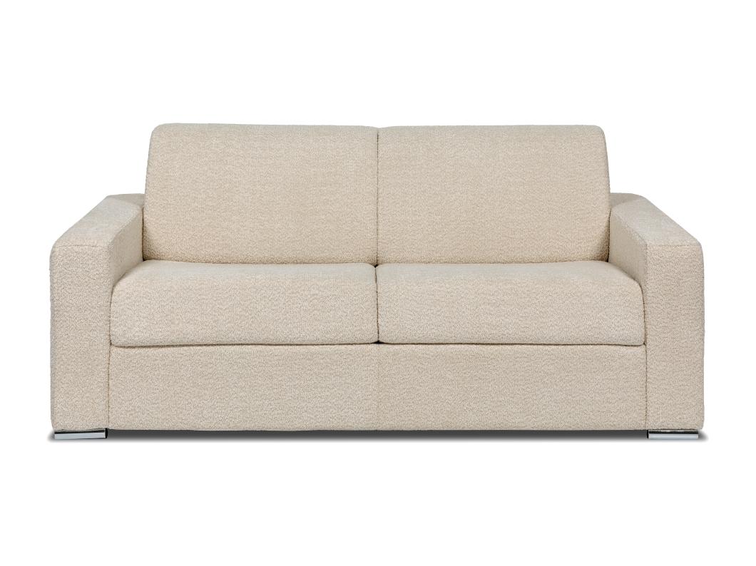 Divano letto 3 posti a ribalta Posto letto 140 cm Materasso 14 cm bouclette Beige - CALITO