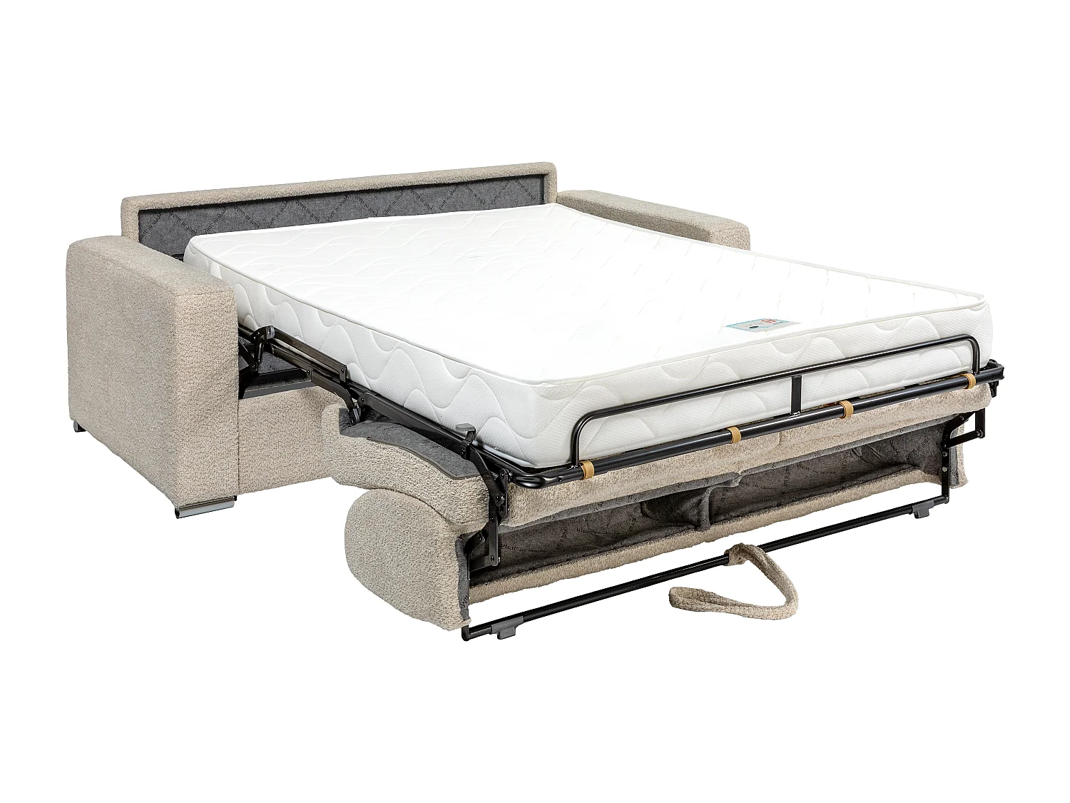 Kanapa 3-osobowa rozkładana typu express z beżowej tkaniny bouclette - Miejsce do spania 140 cm - Materac 18 cm - CALITO