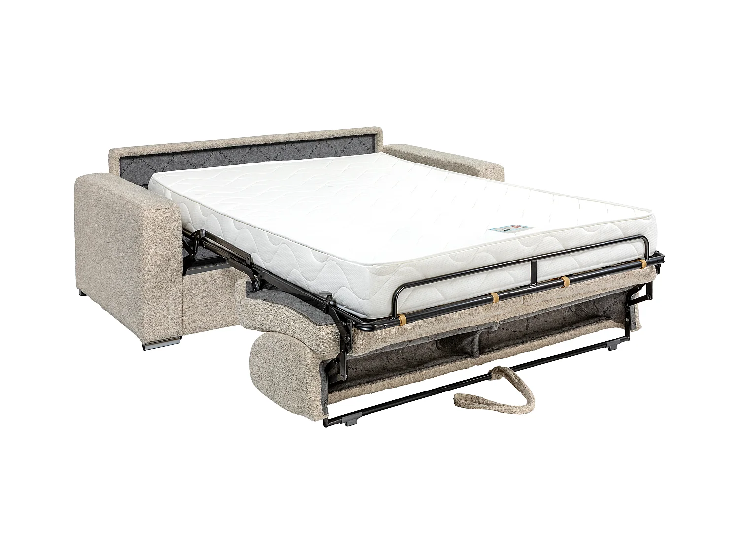 Canapé 3 places convertible express bouclette beige - Couchage 140 cm - Matelas 18 cm - CALITO