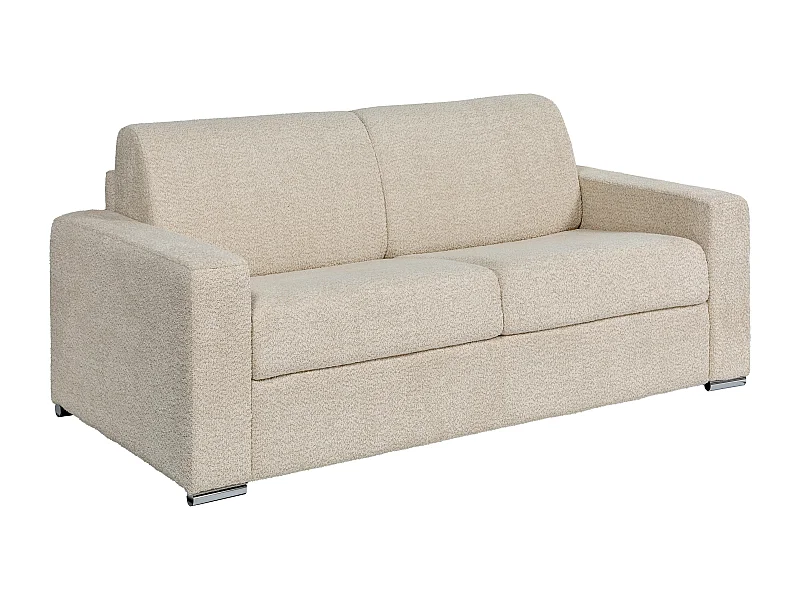Schlafsofa mit Matratze 3-Sitzer - Liegefläche 140 cm - Matratze 18 cm - Bouclé-Stoff - Beige - CALITO