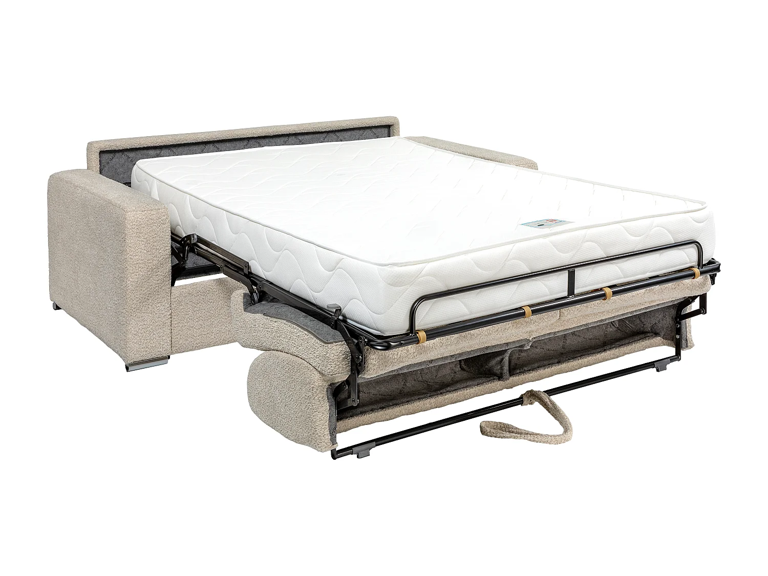 Express-driezitsslaapbank van beige boucléstof - Bed 140 cm - Matras met vormgeheugen 22 cm - CALITO