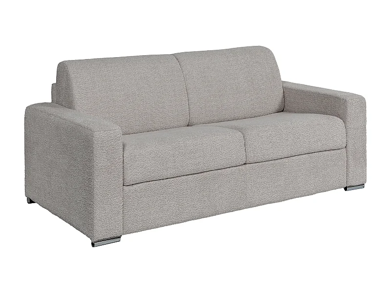 Sofá de 3 lugares convertível de abertura rápida bouclé cinza-claro, cama 140 cm e colchão 22 cm com memória de forma - CALITO