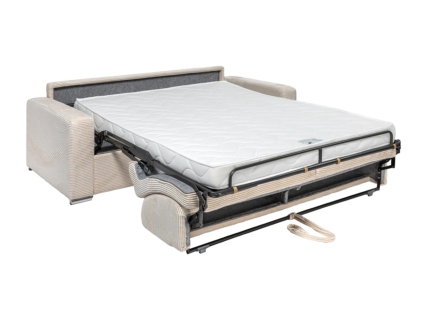 Sofá cama de 4 plazas de apertura rápida de pana beige - Cama de 160 cm - Colchón de 14 cm - CALITO